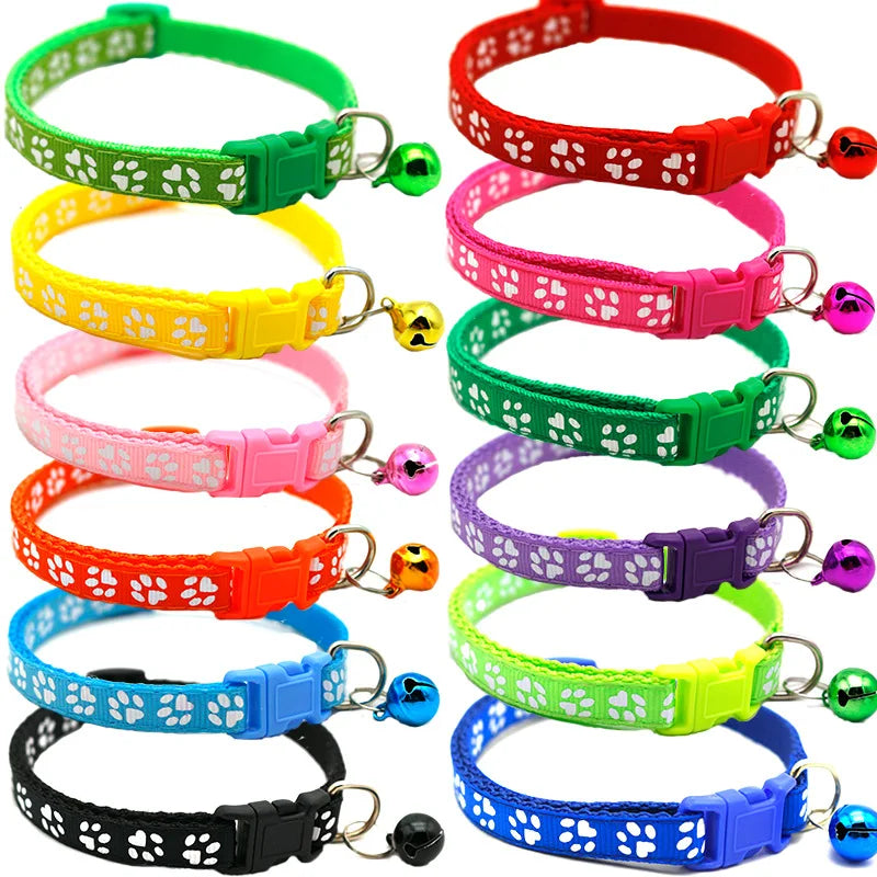 Colorful Pet Collar with Bell Adjustable Cartoon Footprint Design