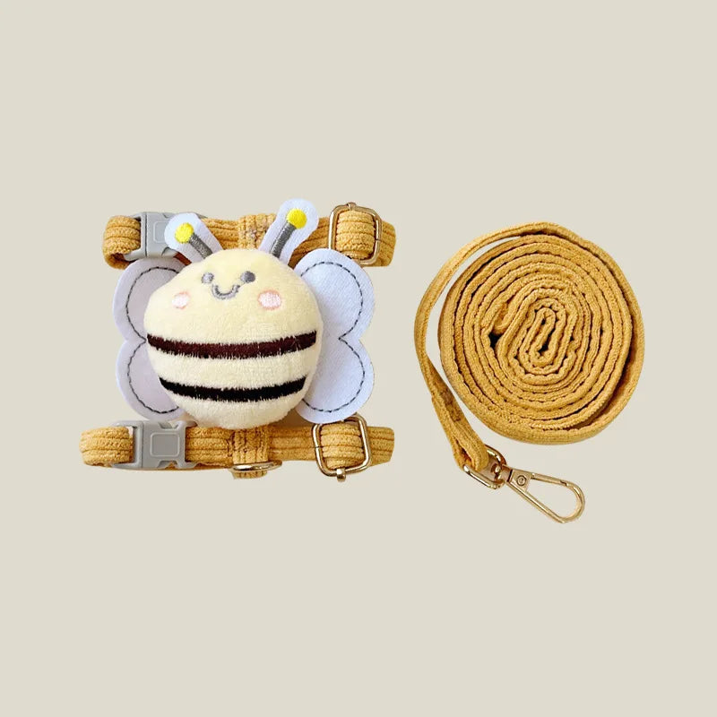 Cat & Small Dog Harness Set Cute Bee Outfit with Leash
