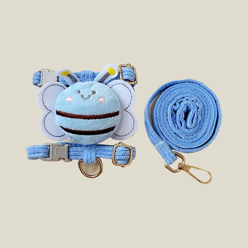 Cat & Small Dog Harness Set Cute Bee Outfit with Leash