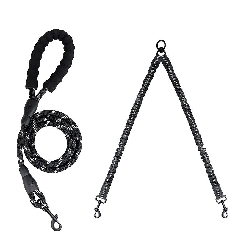 Reflective Shock-Absorbing Elastic Bungee Double Dog Leash