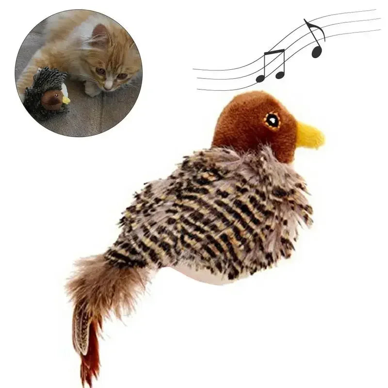 Electric Cat Toy Squeaky Plush Bird with Feather & Catnip