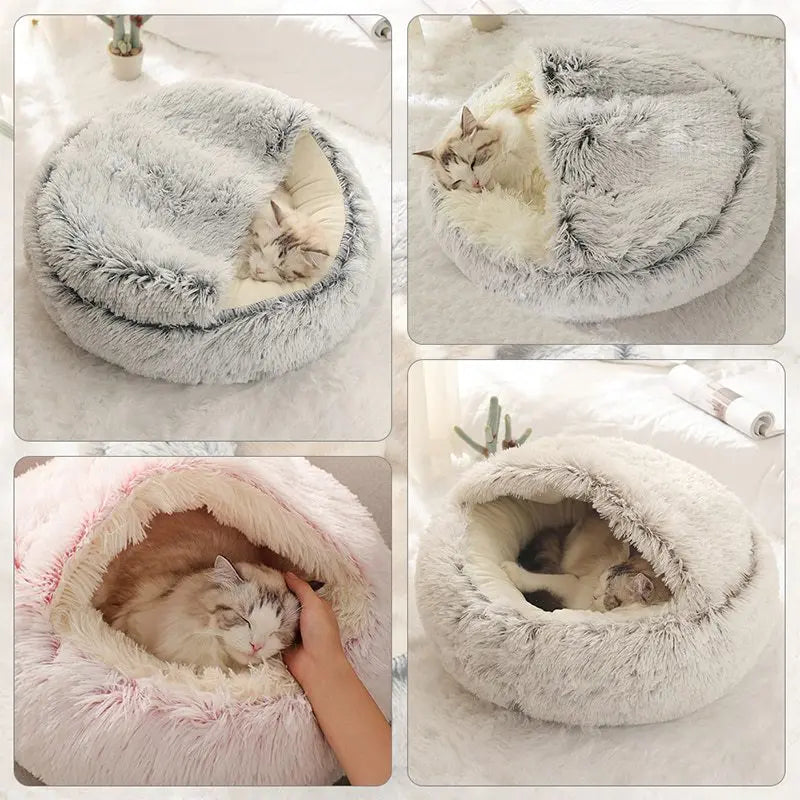Warm Sleeping Soft Plush Round Pet Bed with Cover
