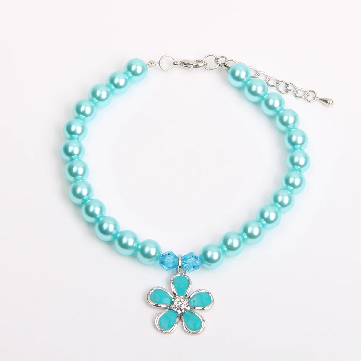 Rhinestone Pet Jewelry with Flower Pearl Dog Necklace Collar