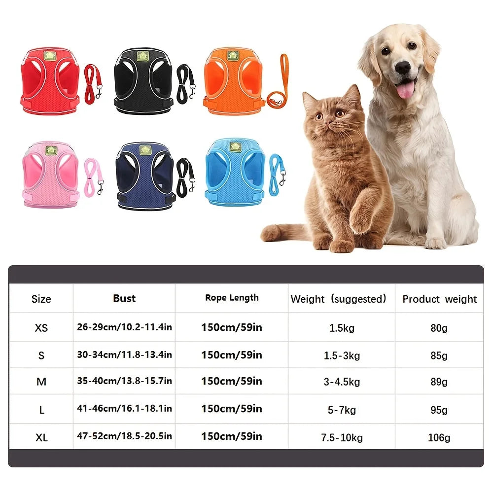 Reflective Pet Harness & Leash Set No-Pull Vest with Breathable Mesh