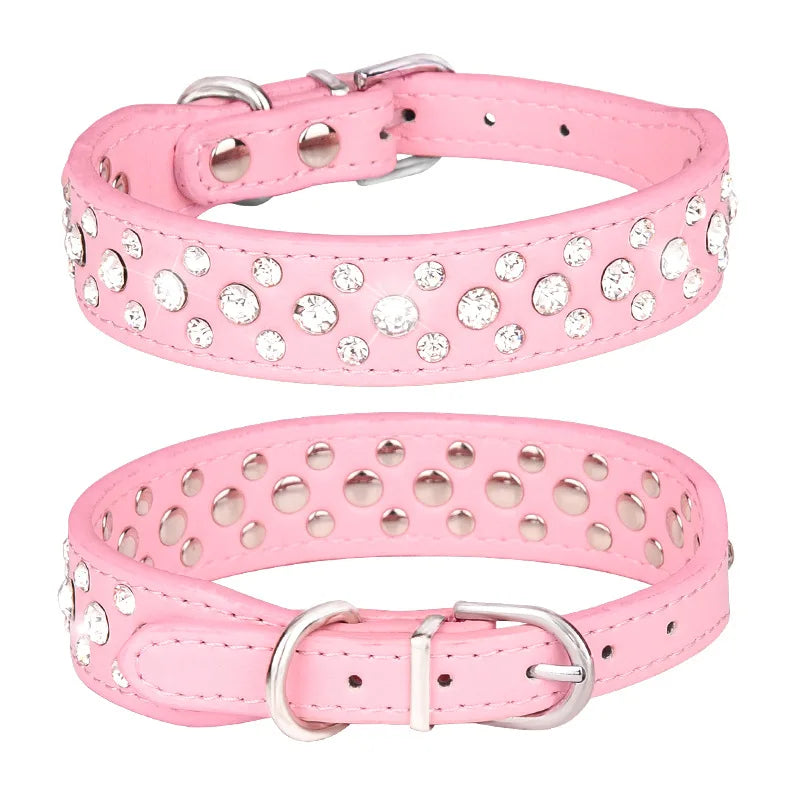 Sparkly Adjustable Rhinestone PU Pet Collar