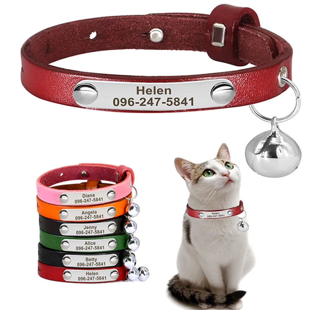 Anti-Lost Personalized Adjustable Leather Cat Collar
