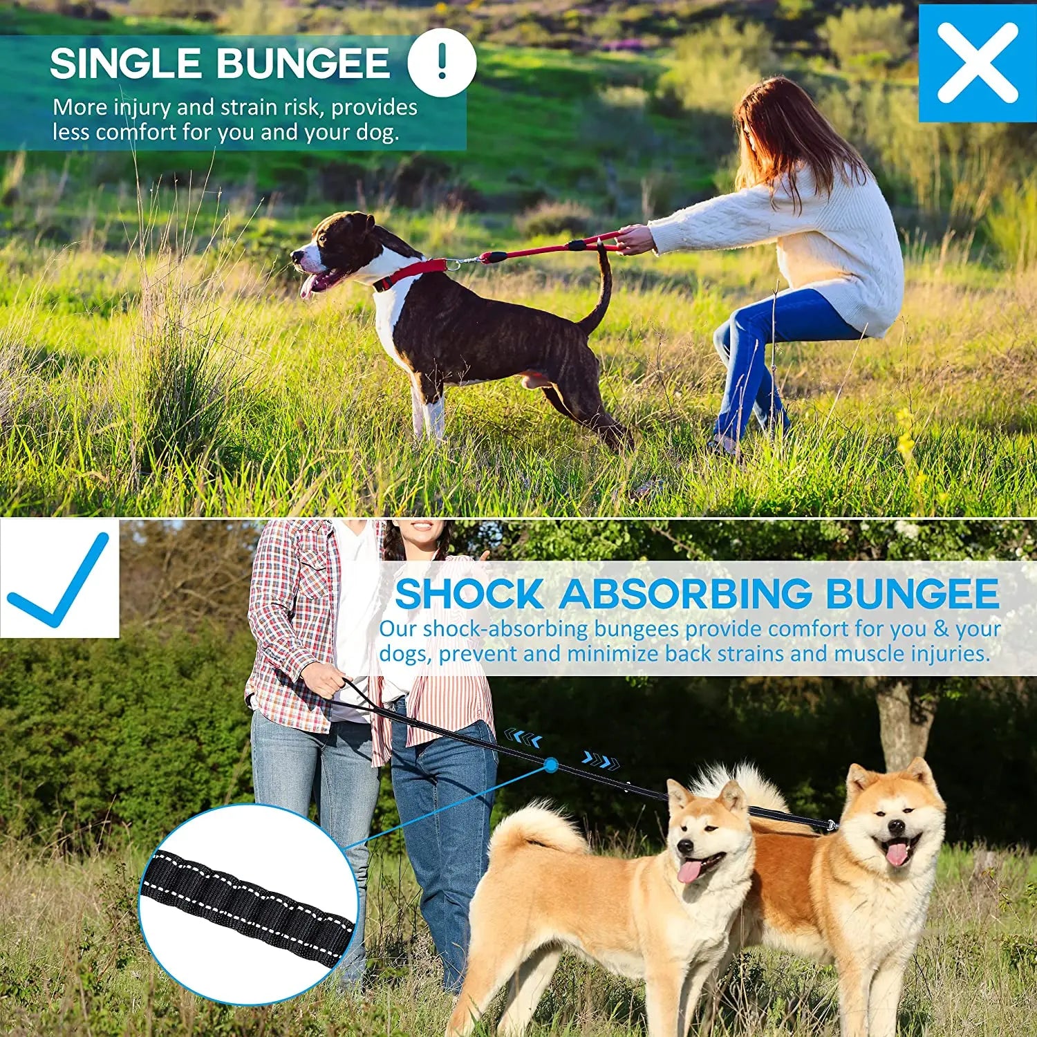 Multifunction Comfort Lead Double Handle Reflective Dog Leash
