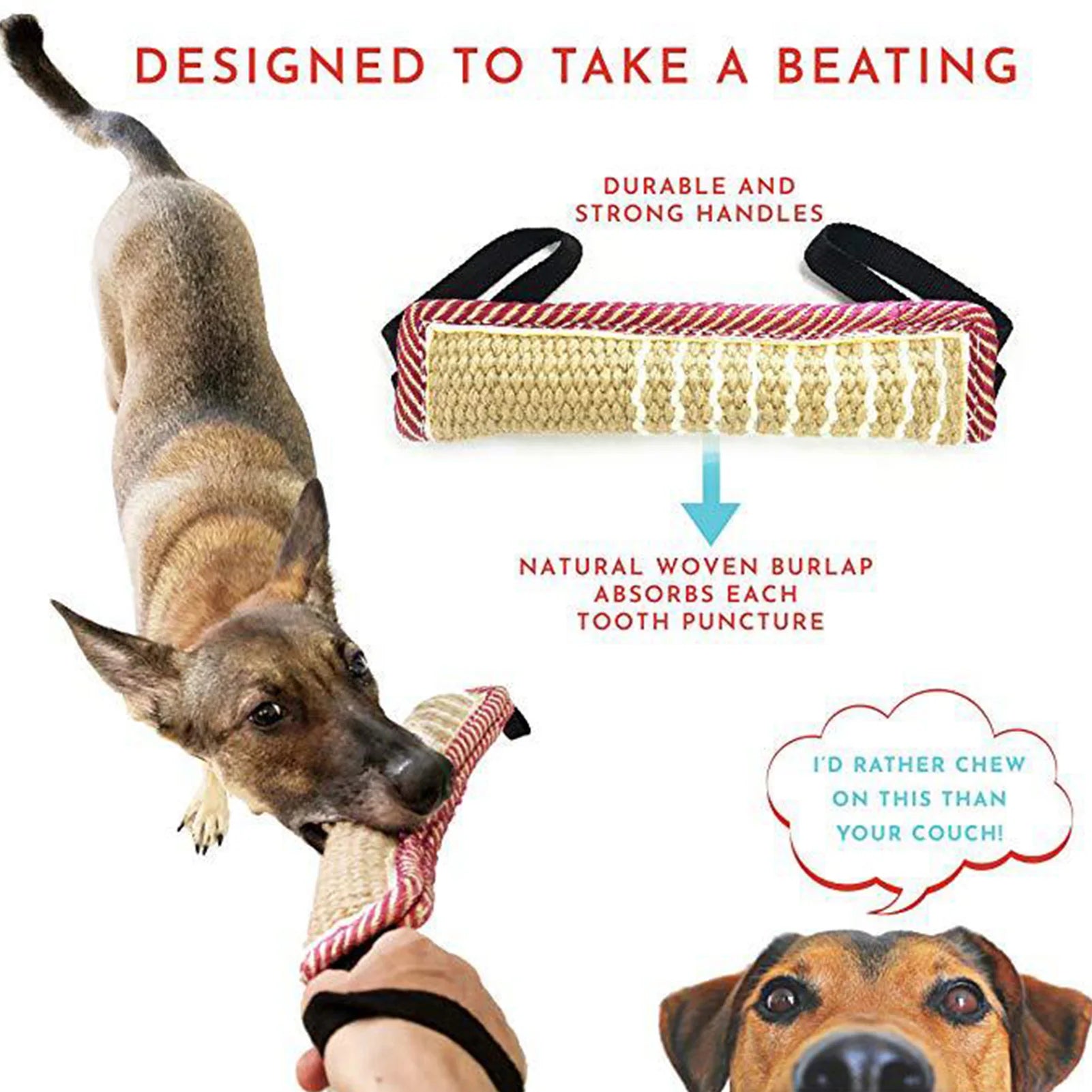 Pet Dog Tug Toy Chew Pillow & Rope for Teeth Cleaning & Training