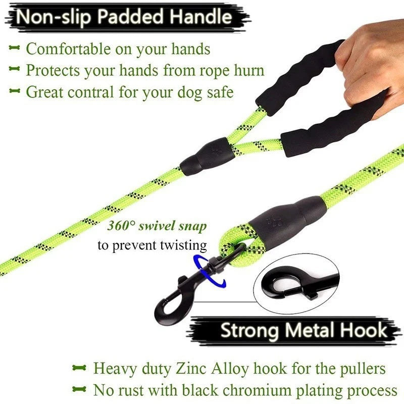 2M Reflective Dog Leash with Soft Padded Handle