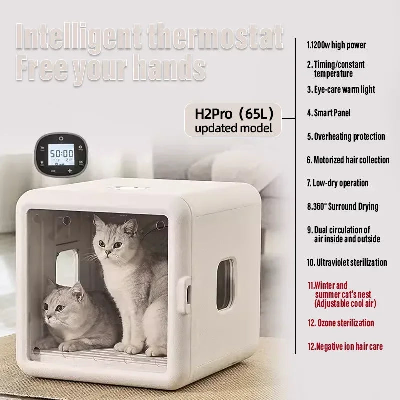 Smart Pet Drying Box Auto Temp Control, Water Sterilization for Cats & Dogs