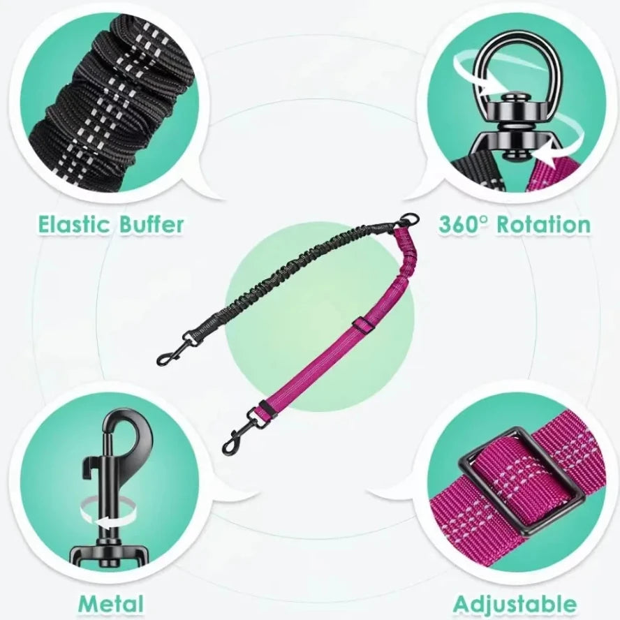 Adjustable Shock-Absorbing 16ft Dual Dog Leash Attachment