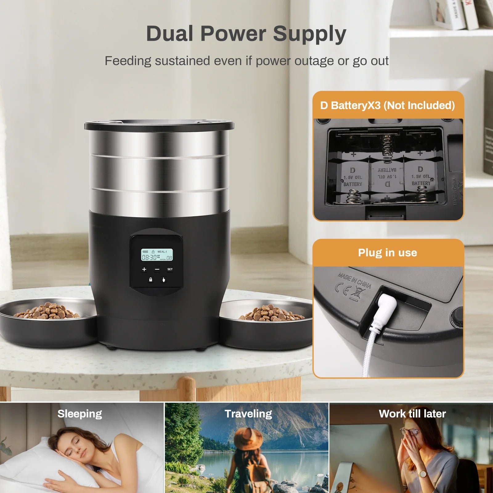 4L Smart Pet Feeder Auto Dispenser with Recording, Scheduled Feeding for 2 Pets