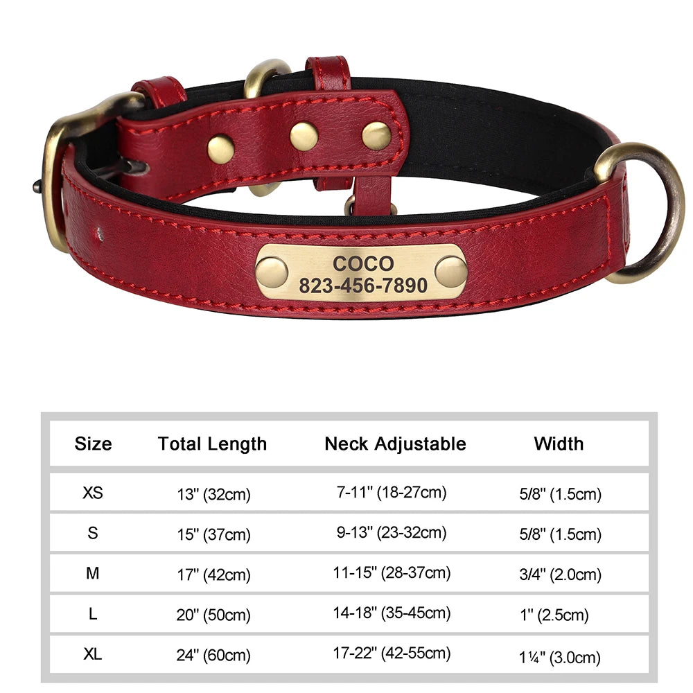 Personalized Custom Engraved PU Leather Dog Collar