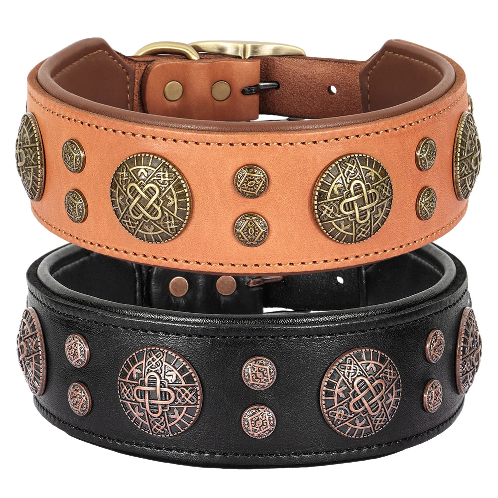 Genuine Leather Spiked Dog Collar for Medium & Large Breeds