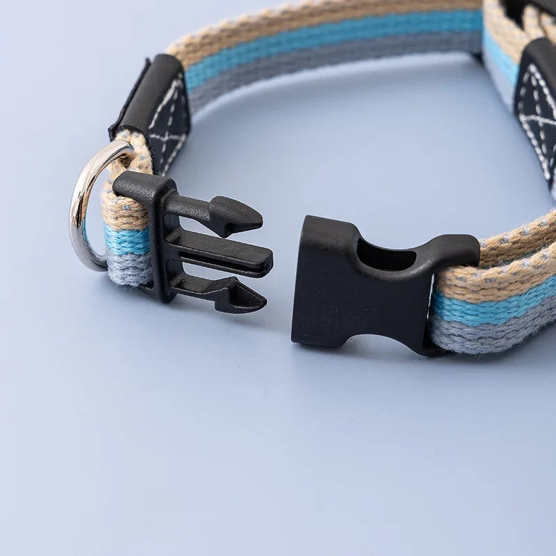 Thickened Color-Blocked Adjustable Canvas Dog Collar