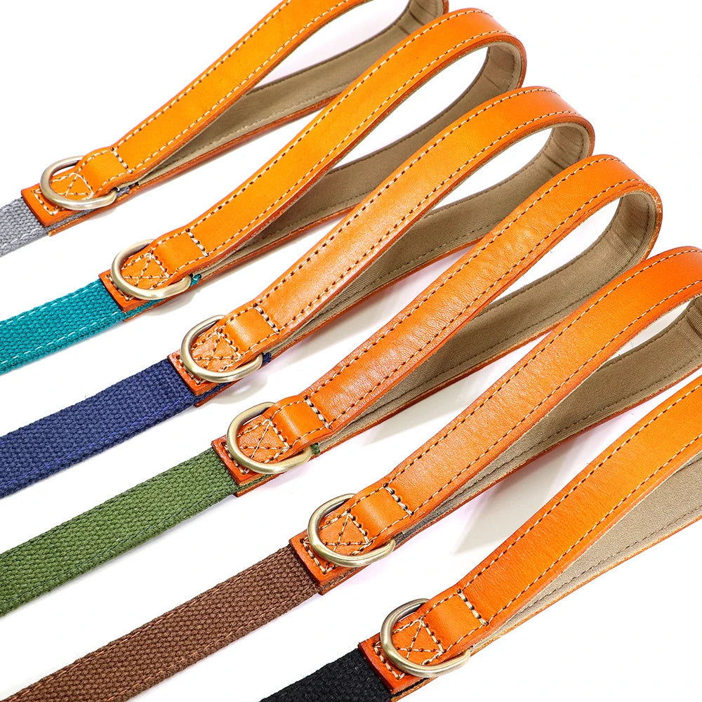 PU Leather Handle Lead 150cm Durable Nylon Dog Leash