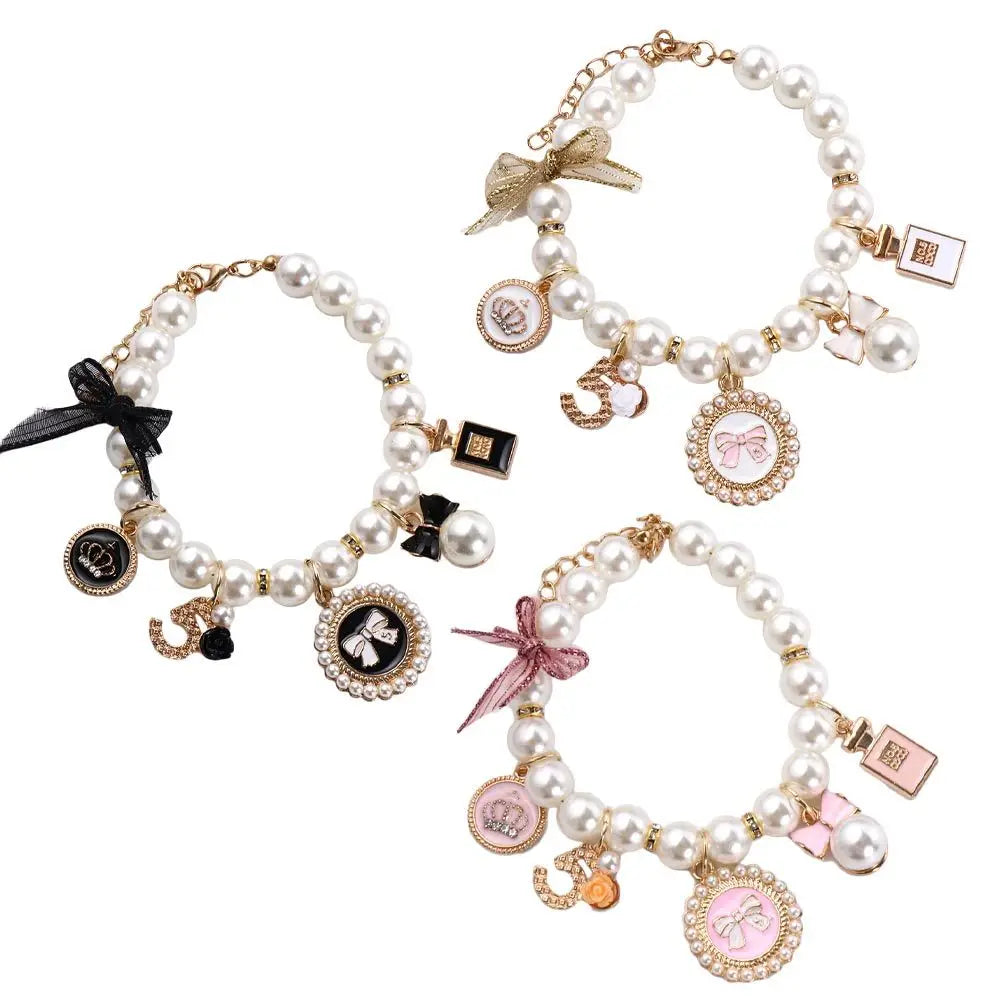 Rhinestone Bow Collar for Cats and Small Dogs Princess Pearl Pet Necklace