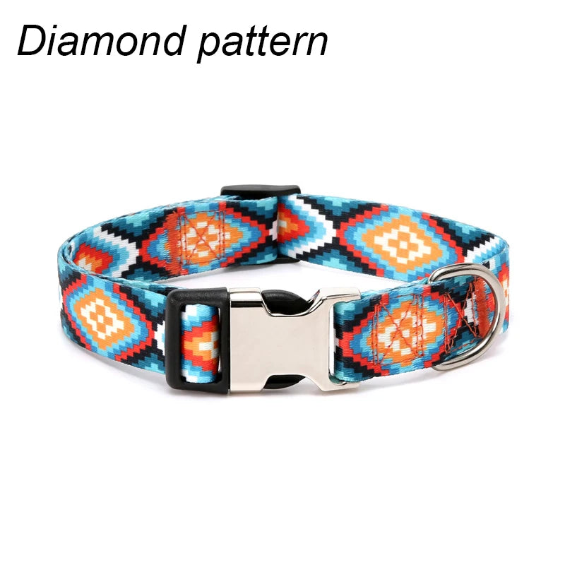 Forest Pattern & National Style Stripes Adjustable Nylon Dog Collar