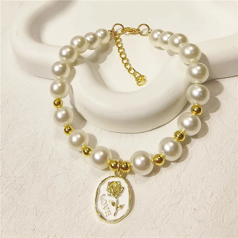 Rose Flower Adjustable Pearl Cat Collar