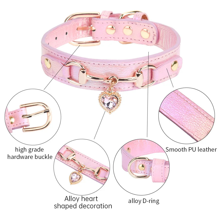 Adjustable Faux Leather Shiny Rhinestone Love Dog Collar