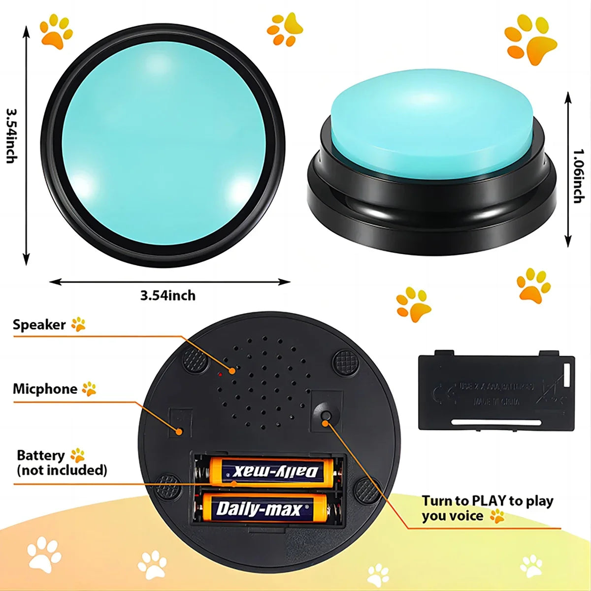 Dog Talking Button Record Your Voice, Train & Play Anywhere