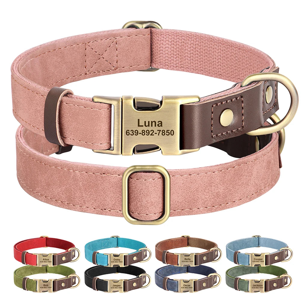 Engraved Pet ID Tag Customized PU Leather Dog Collar