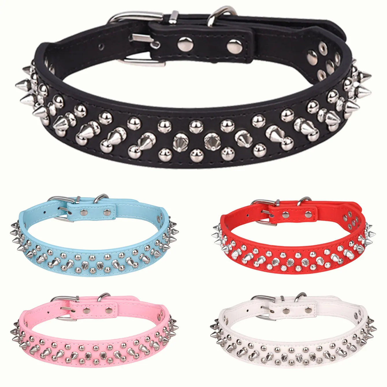 Adjustable PU Leather Rust-Resistant Rivet Dog Collar