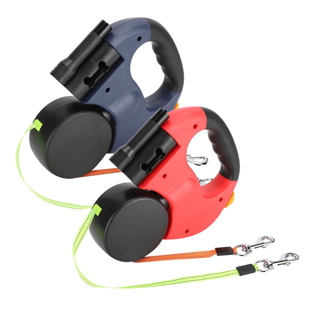 Automatic Extendable Pet Leash Dual Head with LED Light for Dogs & Cats