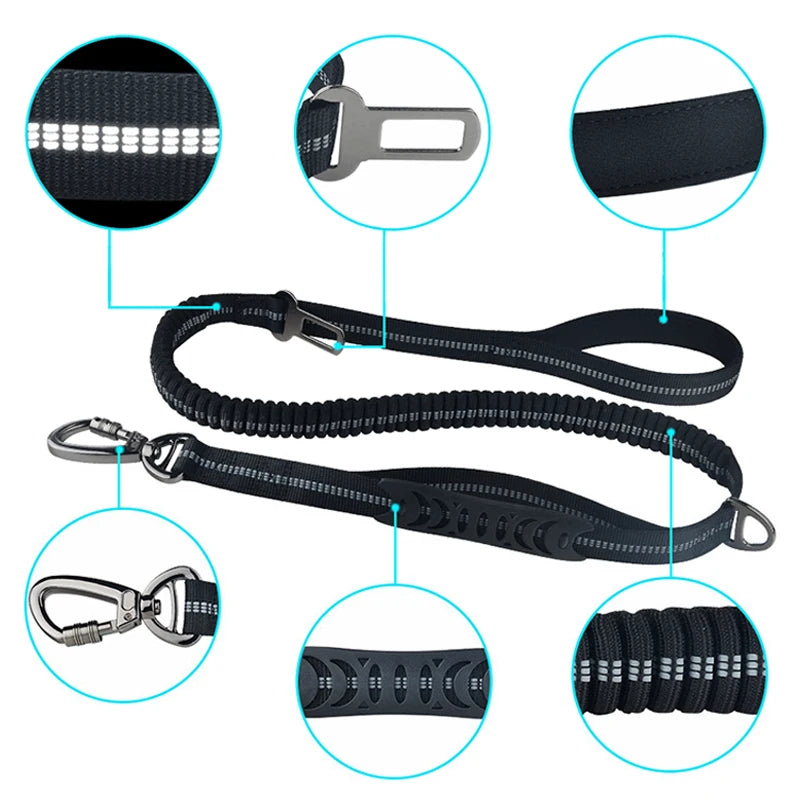 Shock Absorbing Multi-Functional Reflective Retractable Dog Leash