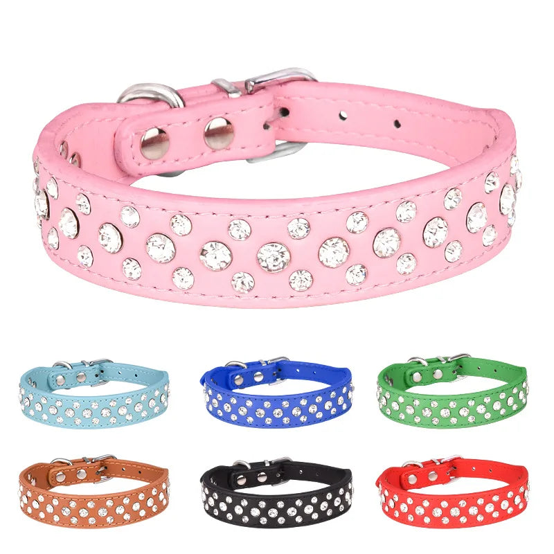 Sparkly Adjustable Rhinestone PU Pet Collar