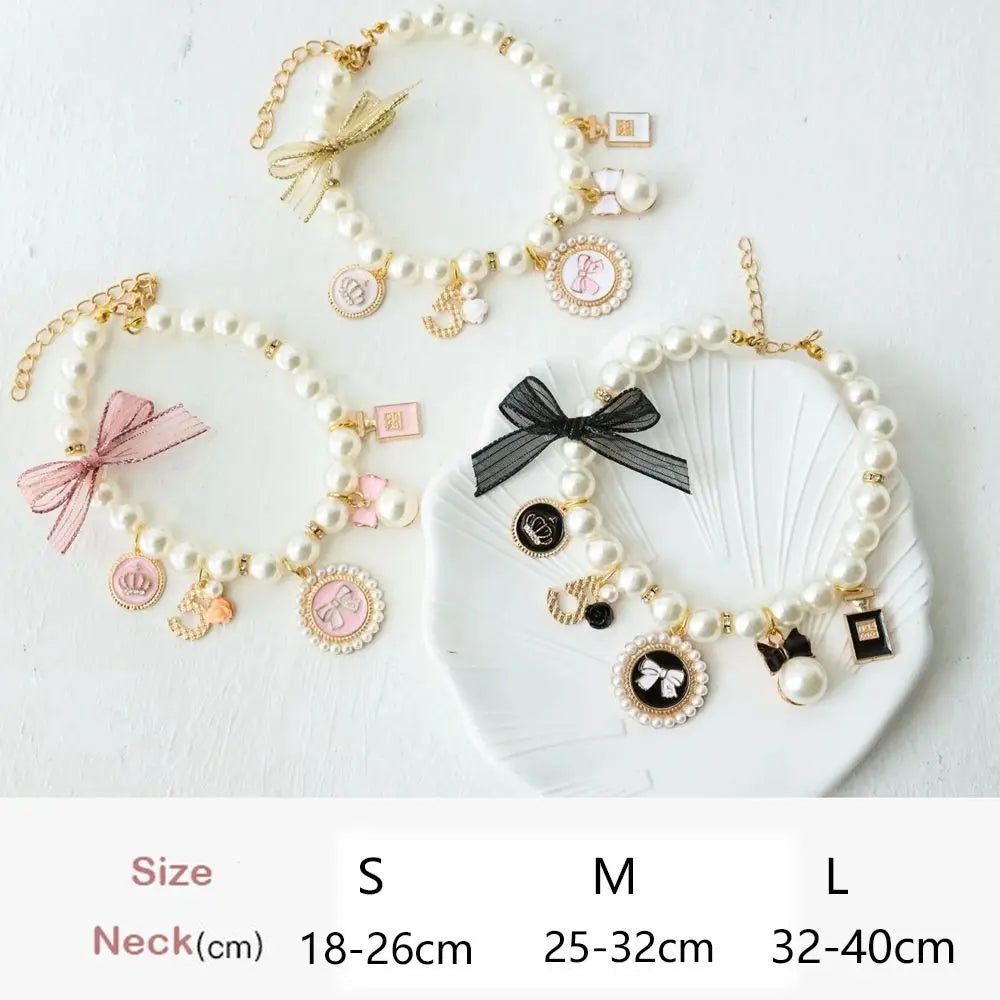 Rhinestone Bow Collar for Cats and Small Dogs Princess Pearl Pet Necklace