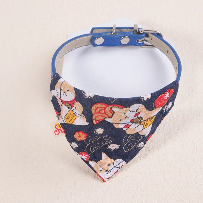 PU Leather Pet Collar Adjustable Scarf Style for Cats & Small Dogs