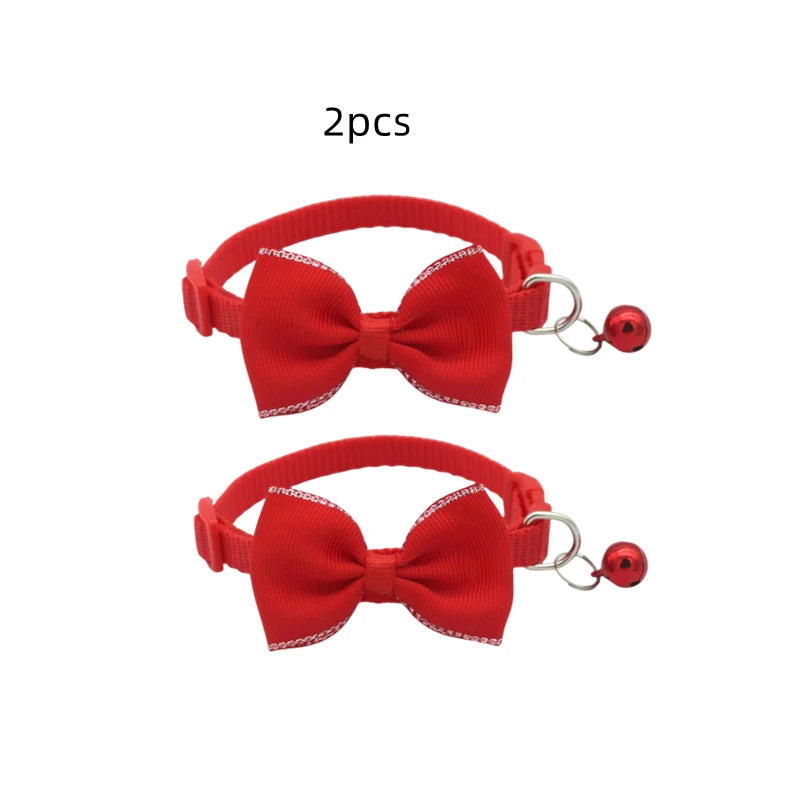 Adjustable Red Bow Bell Pet Collar with Buckle