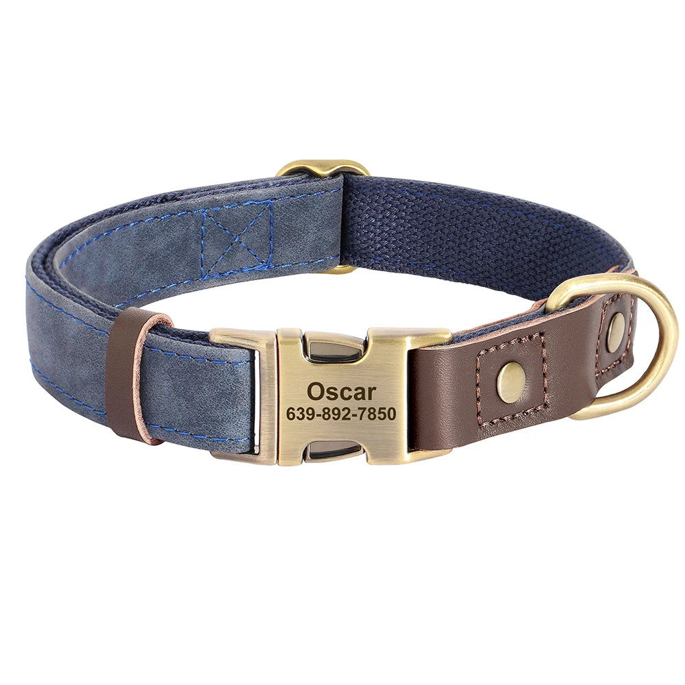 Engraved Pet ID Tag Customized PU Leather Dog Collar