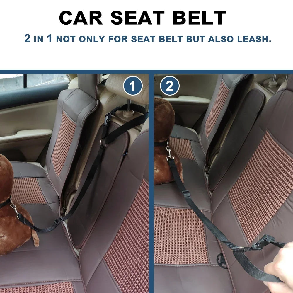2-in-1 Adjustable Solid Color Nylon Safety Pet Car Seat Belt & Leash