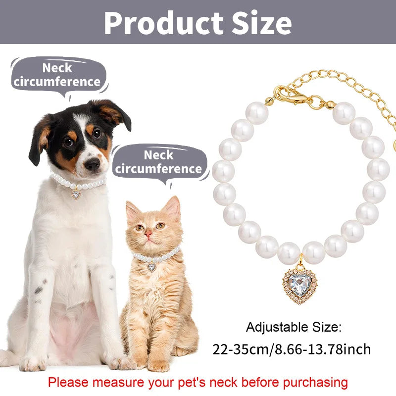 Adjustable Necklace with Gem Pendant Princess Pearl Pet Collar