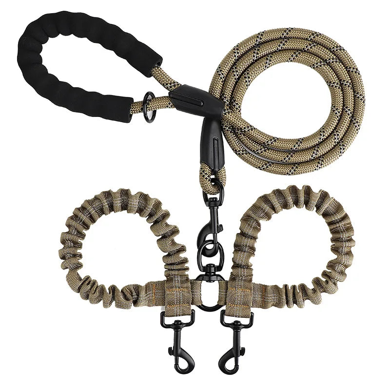 Reflective Shock-Absorbing Elastic Bungee Double Dog Leash