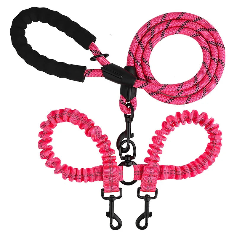 Reflective Shock-Absorbing Elastic Bungee Double Dog Leash