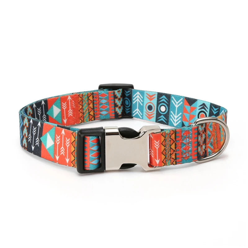 Forest Pattern & National Style Stripes Adjustable Nylon Dog Collar