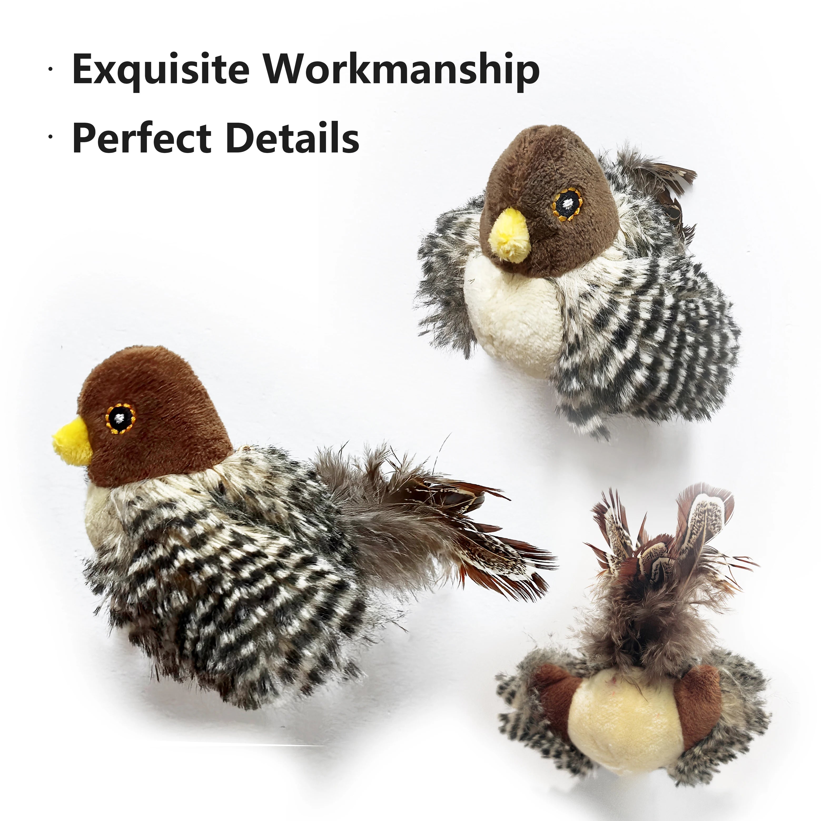 Electric Cat Toy Squeaky Plush Bird with Feather & Catnip