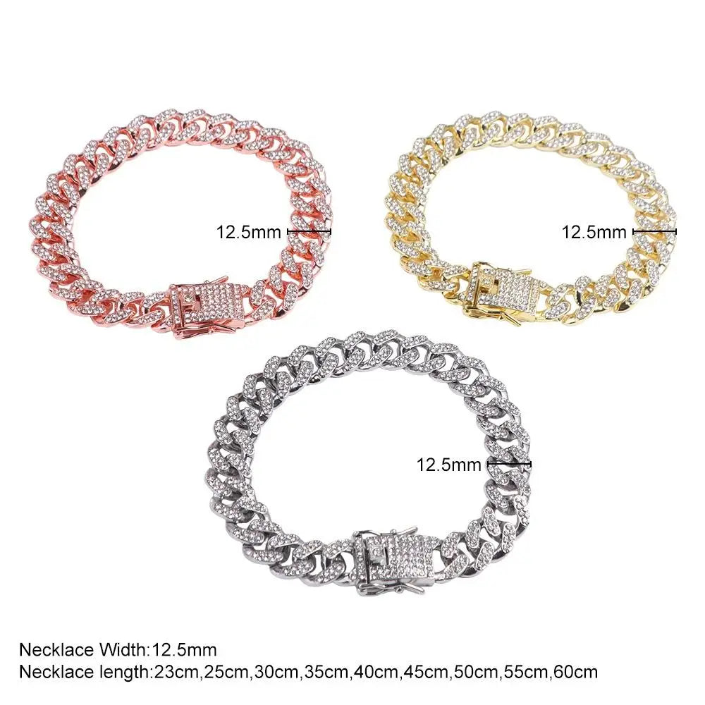 Heavy Metal Fashion Rhinestone Dog Chain Collar