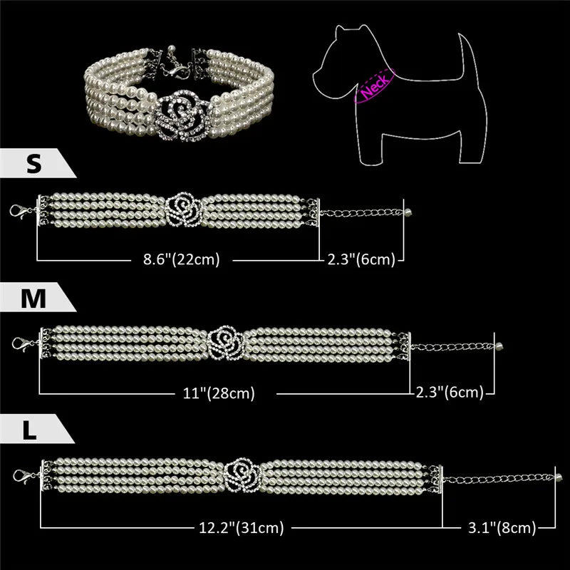 Fashion Rose Pearl & Rhinestone Dog Collar