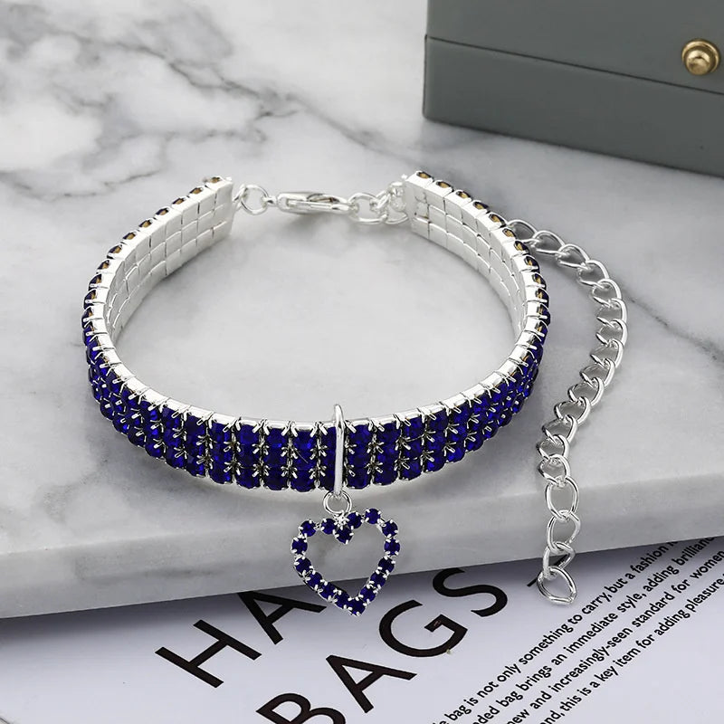 3-Row Elastic Necklace Rhinestone Pet Collar