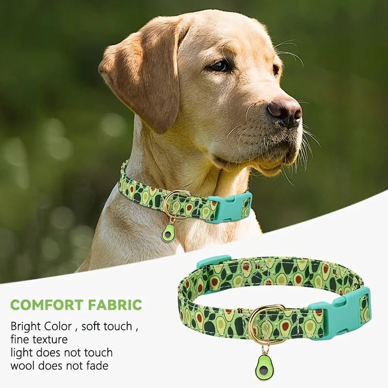 Adjustable Buckle Fruit Print Polyester Dog Collar Set