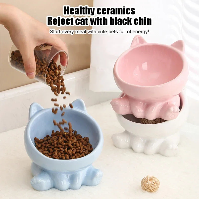 High-Foot Ceramic Pet Bowl Protects Cervical Spine