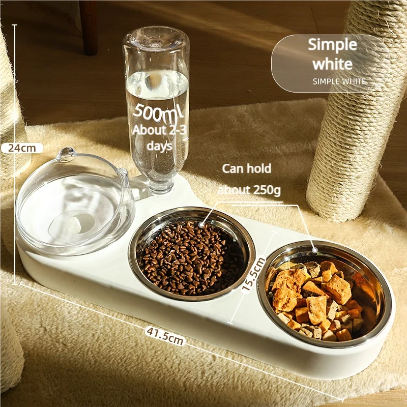 Pet Feeding Bowl Set With Base & Large Water Bottle for Cats & Dogs