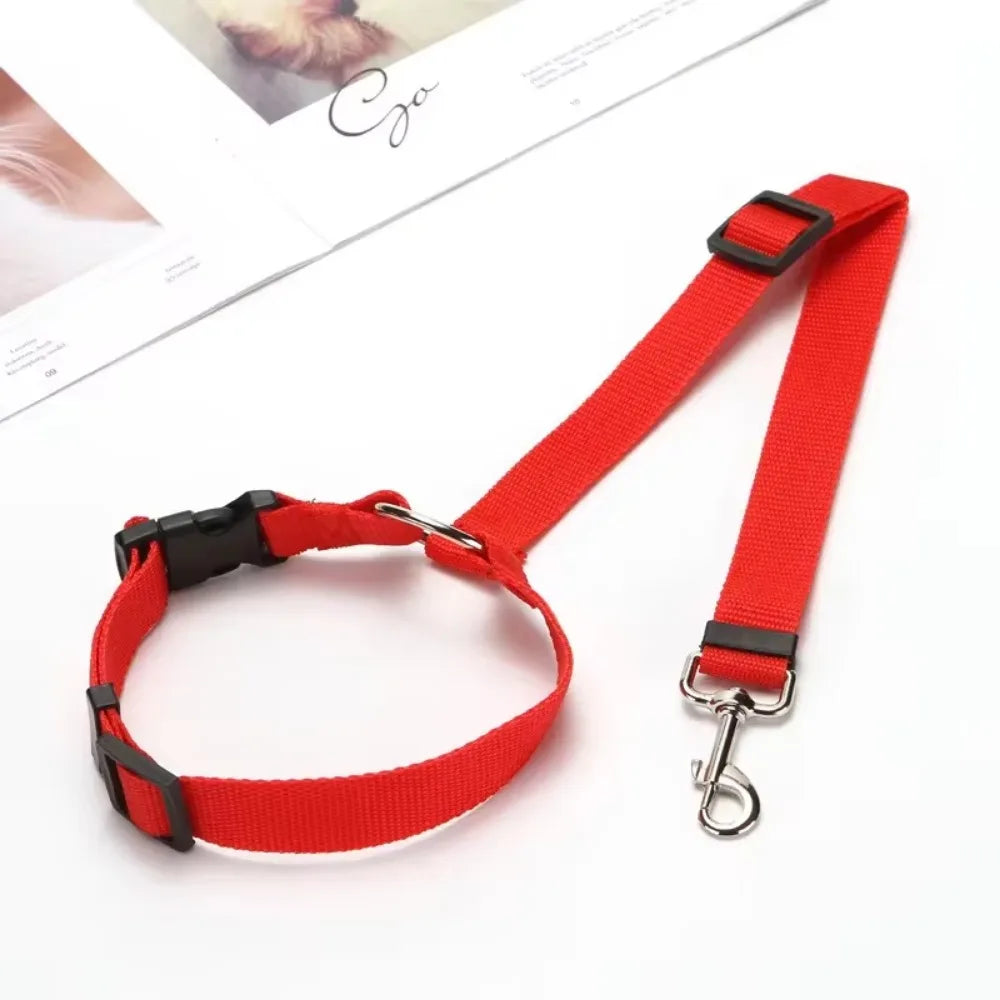 2-in-1 Adjustable Solid Color Nylon Safety Pet Car Seat Belt & Leash