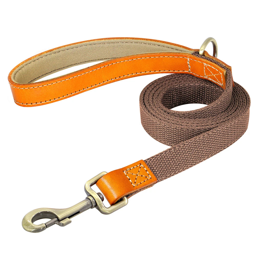 PU Leather Handle Lead 150cm Durable Nylon Dog Leash