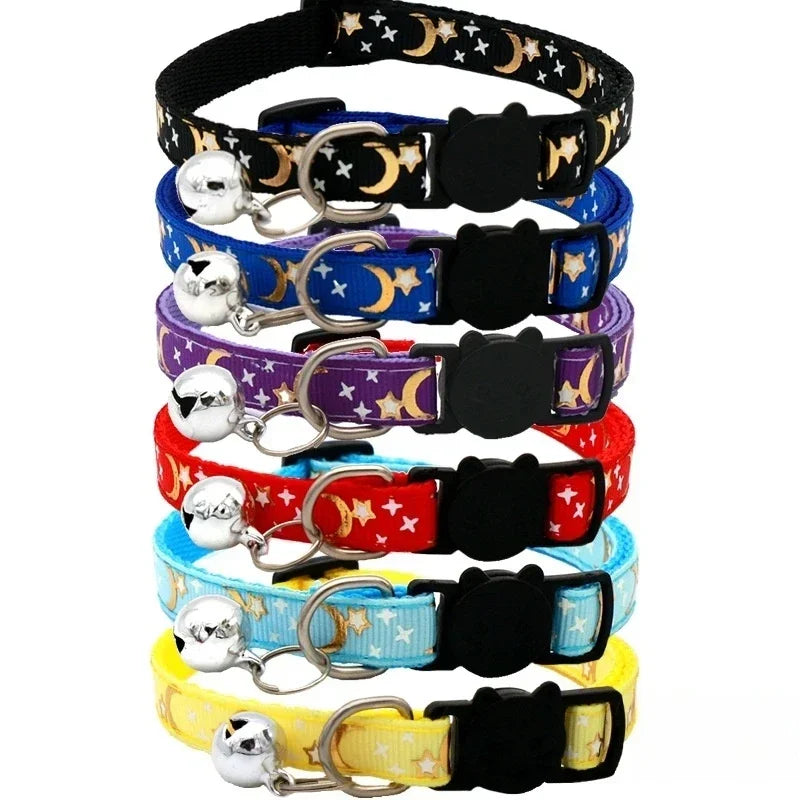 Safety Buckle Reflective Gold Star & Moon Pet Collar
