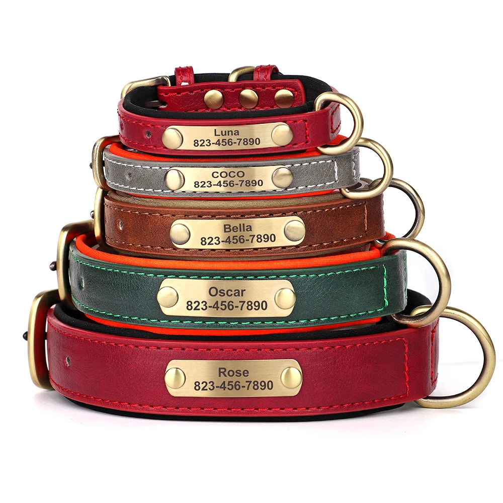 Personalized Custom Engraved PU Leather Dog Collar